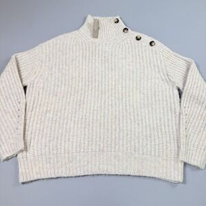 J.Crew Sweater Womens M Beige Alpaca Merino Wool Flecked Shoulder Buttons NWT